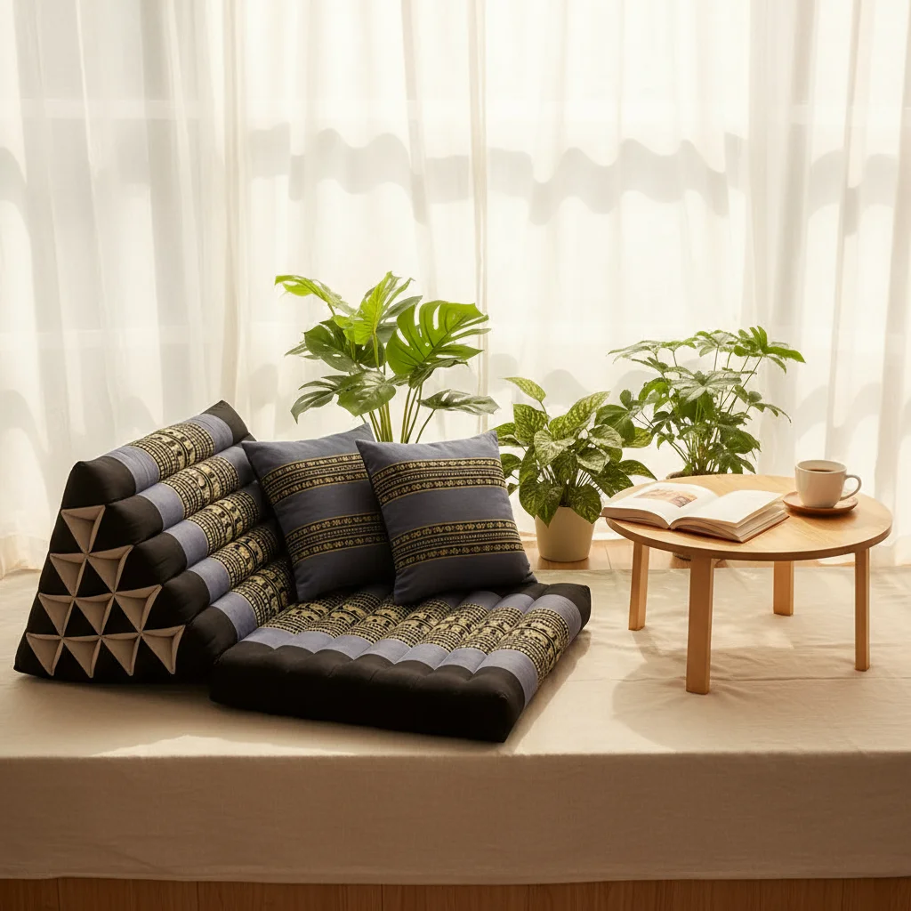 

Thai Triangle Cushion Pad Floor Pillow Seating and Meditation with Kapok Filling Comfortable Backrest for TV or Reading Gaming