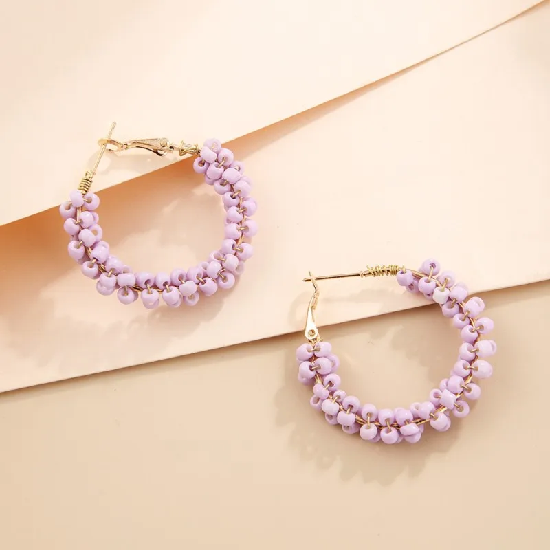 Rice bead earrings Circle Bohemia Alloy Fashion Entangle Simple Hand knitting Female Originality Beaded earrings