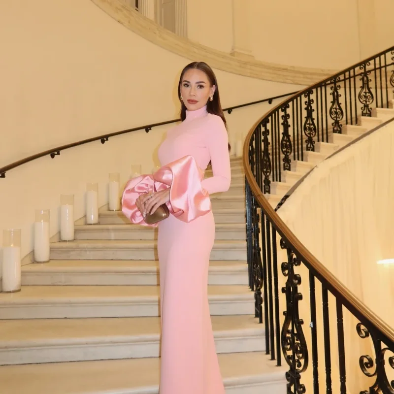 

Lady Women's Elegant High Collar Long Sleeve Spliced Puff Cuffs Maxi Dress Bodycon Robes Party Club Vacation Gown Vest 2025 zz