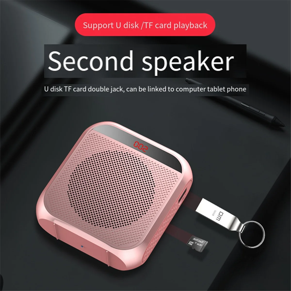 2200mah Voice Amplifier Multifunctional Voice Speaker Portable Speaker with Microphone Display, for Teachers Speech A