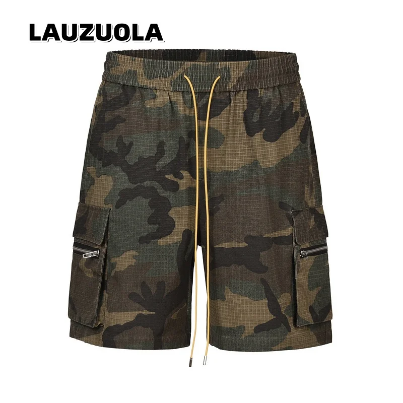 High Quality Luxury Multi-Pocket Washed Camouflage Shorts 2026 New Fashion Men Drawstring Cargo Short Pants