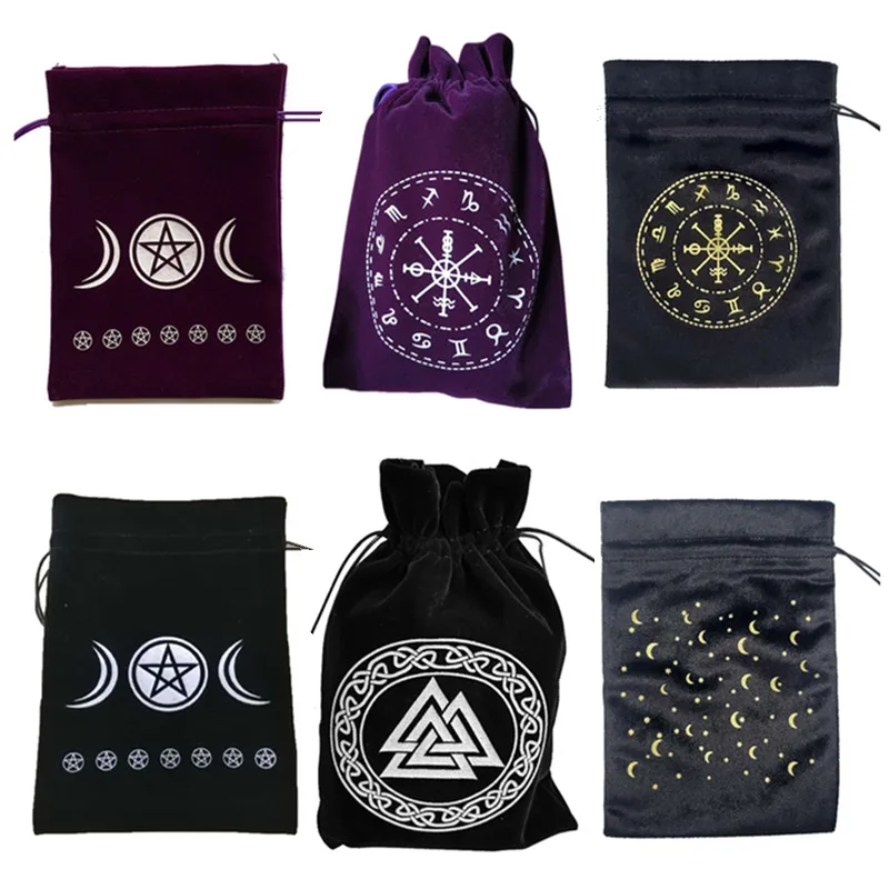 

Бархатная пентаграмма Таро, сумка для хранения карт Oracle, руны, созвездие, ведьма, аксессуары для гадания, ювелирные изделия, игральные кости, упаковка на шнурке