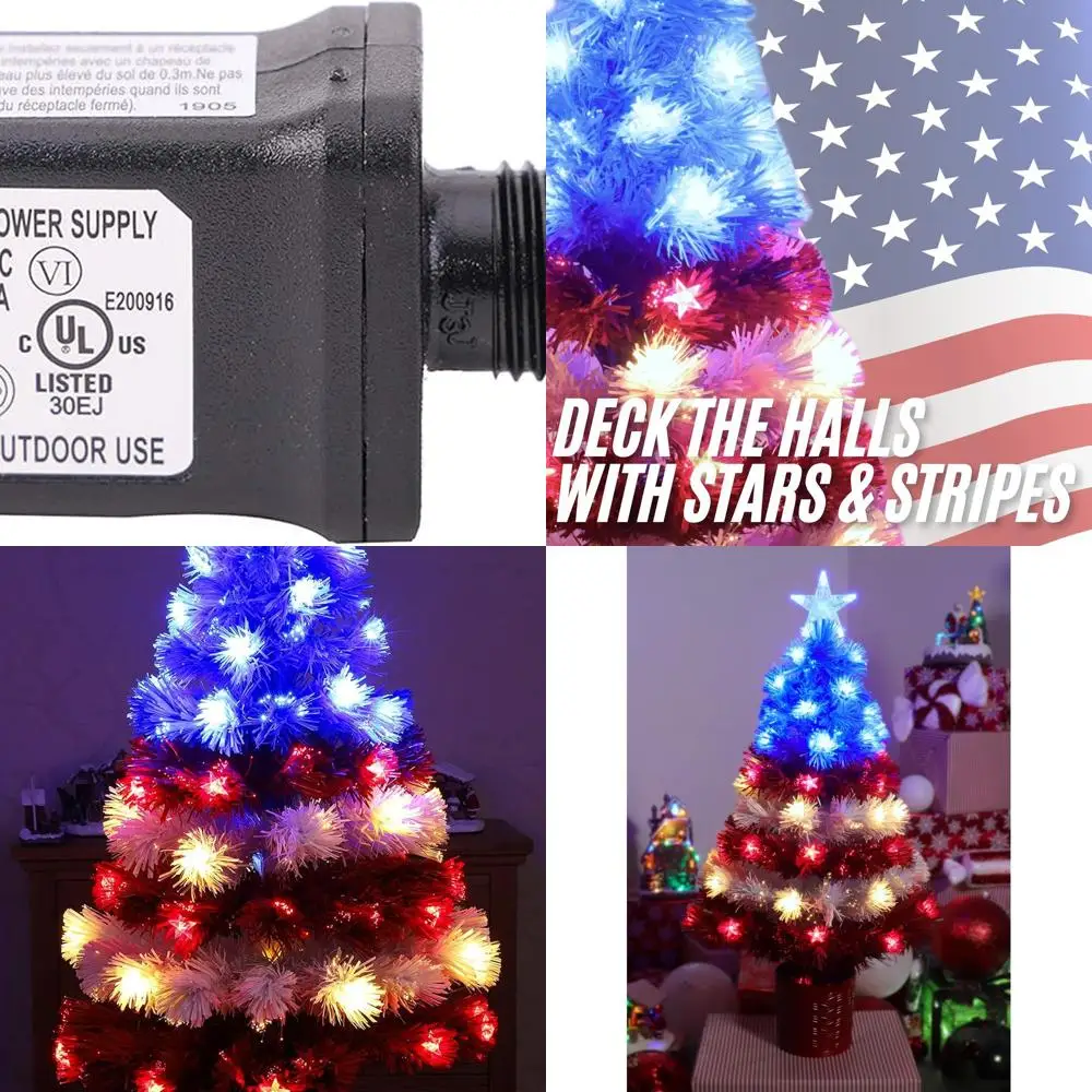 

Волоконно-оптическая светодиодная рождественская елка, 36, красный, белый и синий, тема американского флага, подходит для внутреннего и наружного использования