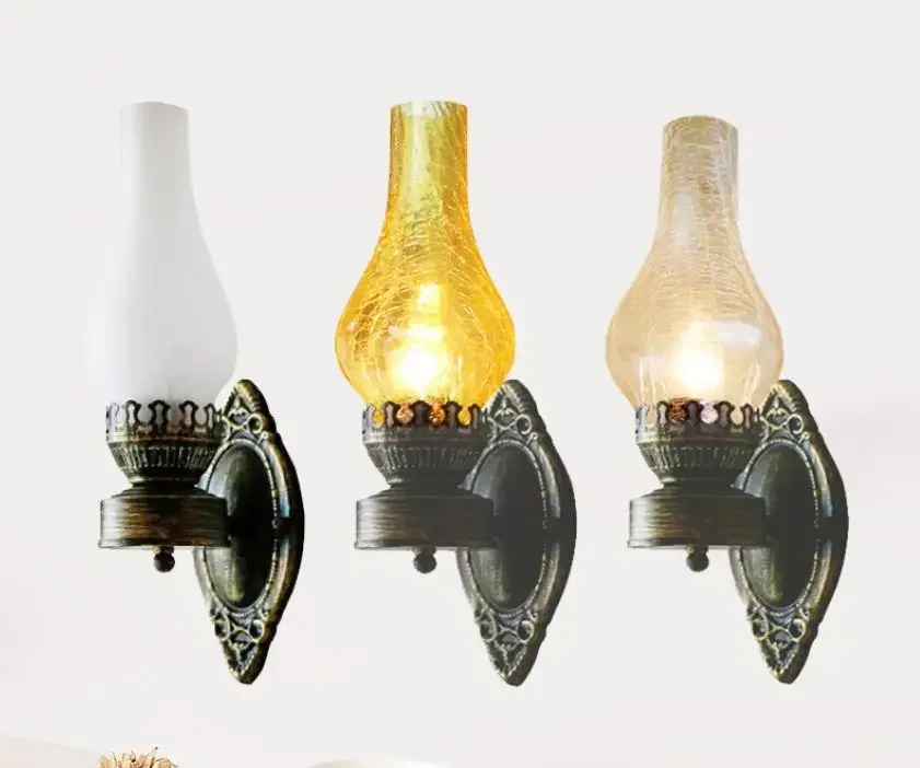 

American retro wall lamp old kerosene antique lamp Cafe Qingba hotel corridor frosted lamp