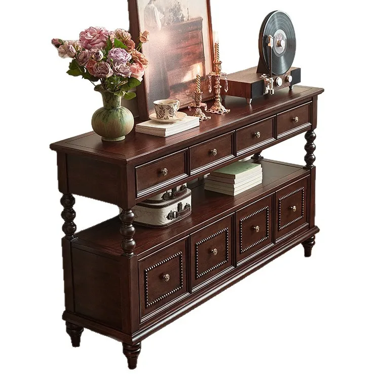 Factory Direct 2026 American retro home entrance cabinet, all solid wood storage, French high-end door, living room aisle cabine