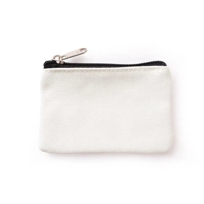 New DIY Plain Canvas Cotton Bag Pure Zipper Coin Key Money Pocket Women Men Hand-held Purse Small Wallet Kid image 3
