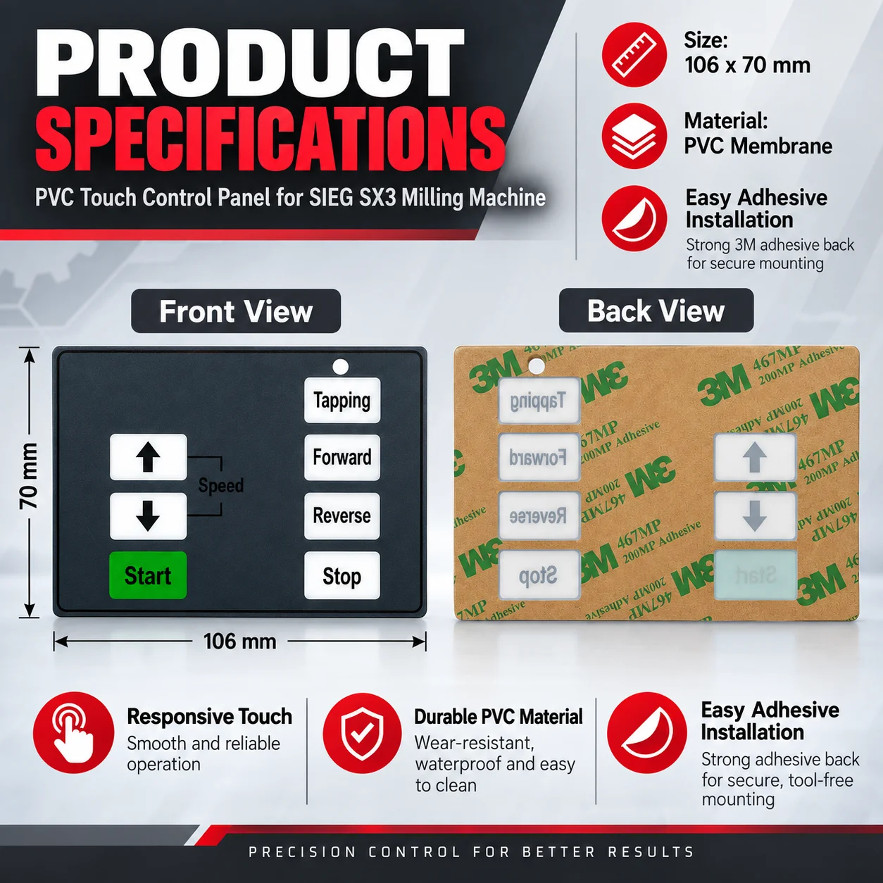 Touch Panel Overlay Control Membrane Replacement for SIEG SX3-027 Grizzly M1111 JET JMD 3 SOGI S3 70D Craftex CX611