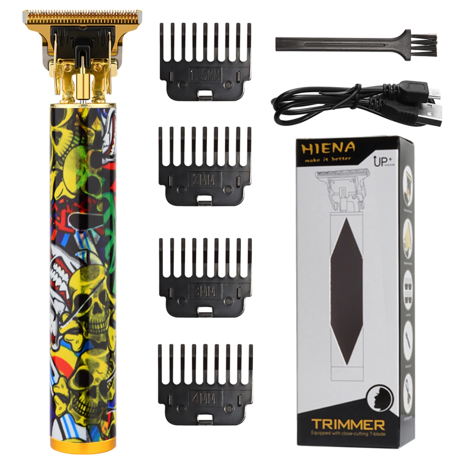 HIENA мужской набор машинок для стрижки волос модный окрашенный череп граффити дизайн электрический триммер для волос портативный бритвенный резак для бритья бороды