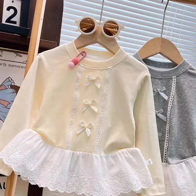 Child Cartoon Kawaii Long Sleeved Autumn New Princess Round Neck Tops Sweet Fashionable T-Shirt Sweat Wicking Moisture Absorbing