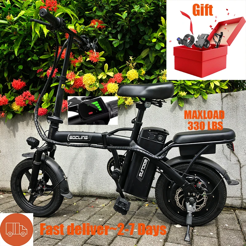 Black E-Bike, Front Shock Absorber, 500W Motor,48V Detachable Battery, 19.9MPH Top Speed, 14*2 All-Terrain Tires, Bright Headlight 3-Riding Modes Front Shock Absorptions 6-Hour Charging Time, City Commuter Bike image 4