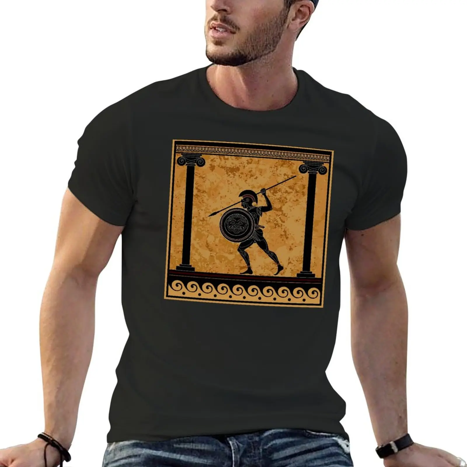 GREEK : Ancient 470 B.C. Frieze of a Soldier Print T-Shirt funnys Aesthetic clothing korean fashion t shirts for men graphic