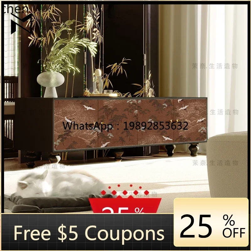 cinnabar color crane solid wood TV cabinet living room storage bedroom integrated cabinet
