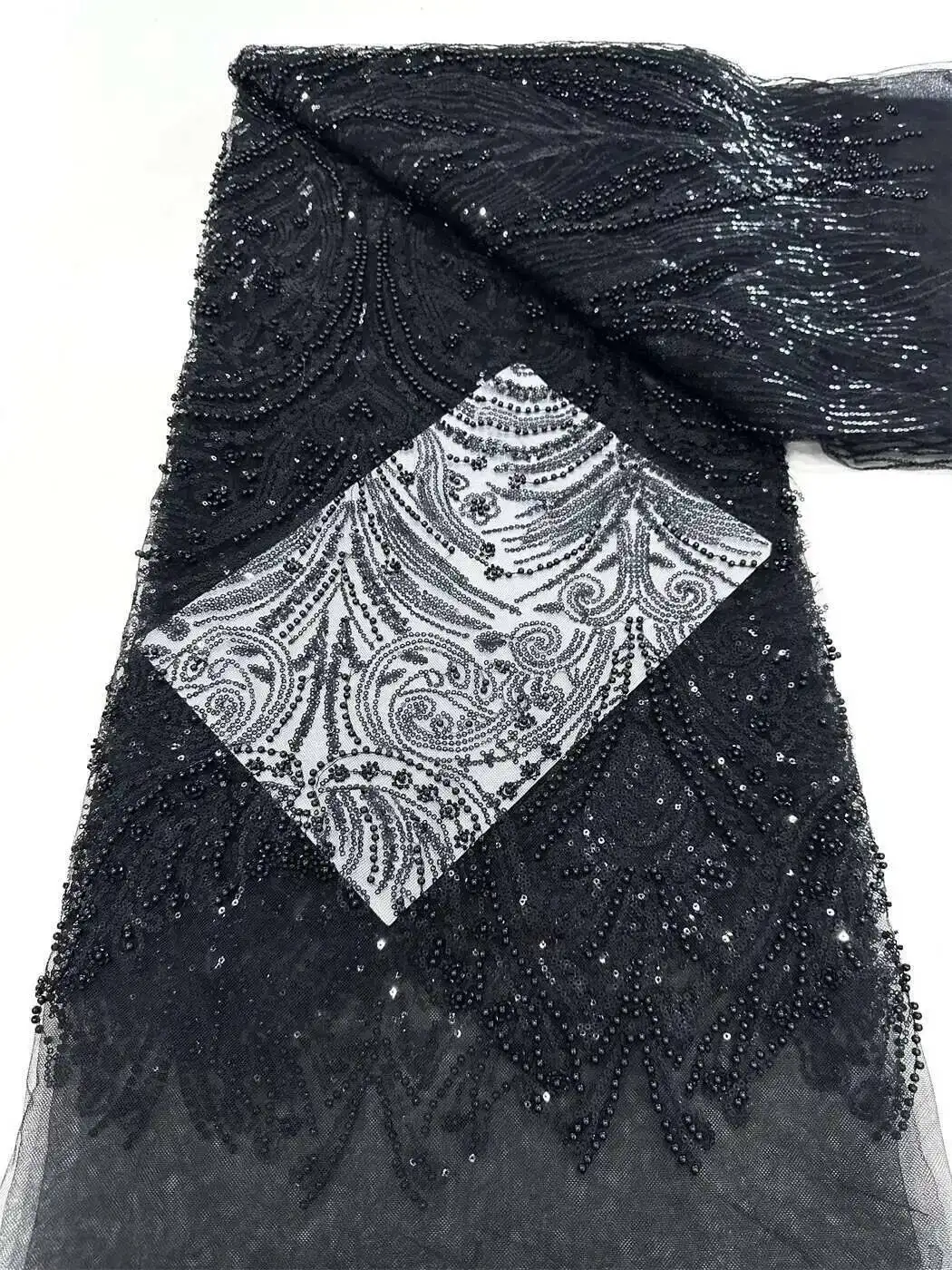 

African Nigerian Groom Sequins Beads Lace Fabric 2025 Sky Blue High Quality French Tulle Lace Fabric For Bridal Dress Sewing