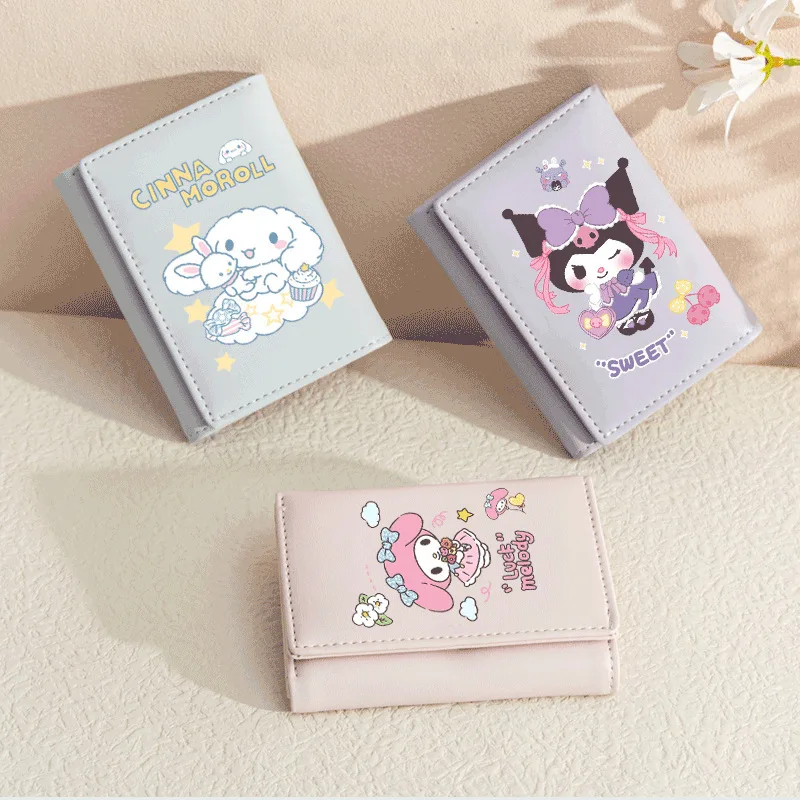 Sanrio Cartoon Series Tri-fold Wallet Women's Cinnamoroll Card Holder Student High-Looking Popular Cute Cartoon ID Small Wallet