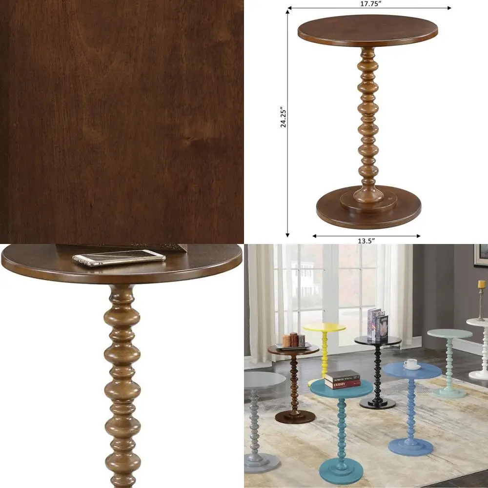 Стол со шпинделем Palm Beach 17,75 дюйма — традиционный круглый торцевой столик для гостиной, точечный приставной столик из массива дерева, классический дисплей Ped