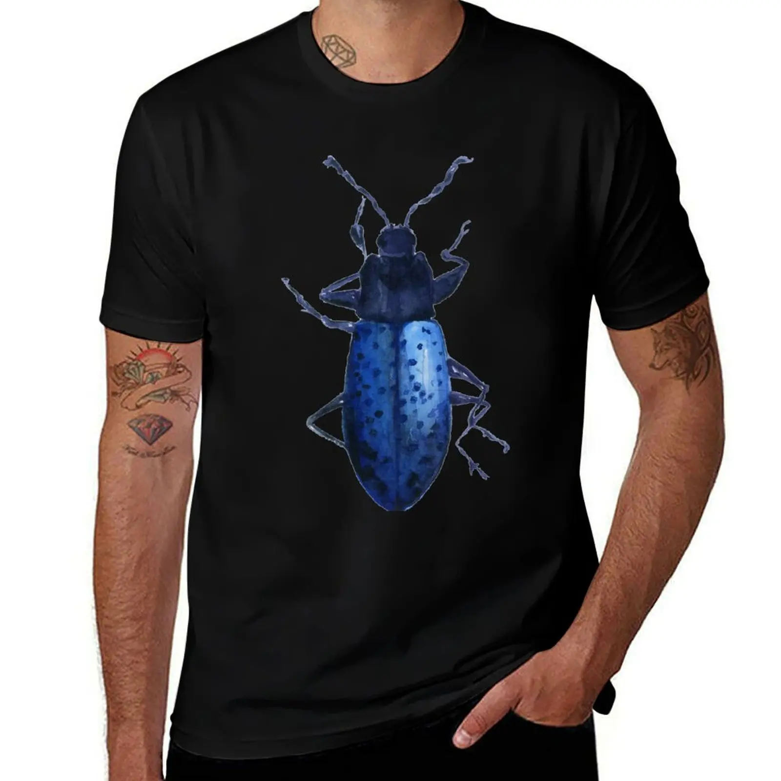 

Insect Bug Blue beetle Watercolor T-Shirt Fashion Casual Short Sleeve T-Shirt
