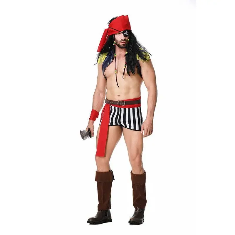 Halloween Adult Men's Caribbean Pirates Cosplay Makeup Ball Sailor Stage Performance Dress