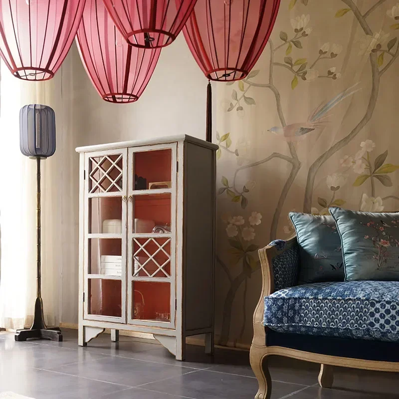 

Glass Door New Chinese Style Sideboard Small Size Storage Cupboard