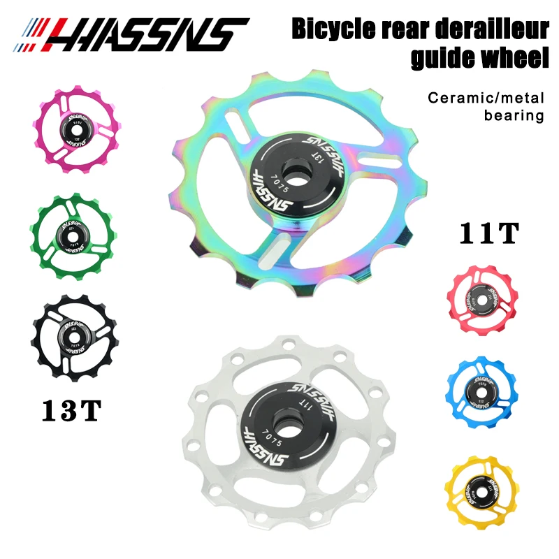 HASSNS Mtb Pulleys Bicycle Derailleur Metal Ceramics Bearing Road Mountain Bike Rear Derailleur Pulley Wheel 11T 13T Cycling