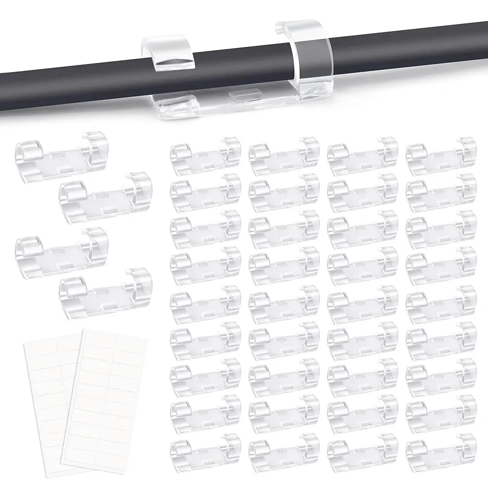 

40 PCS Clear Cable Management Clips, Self Adhesive Cable Tidy Wire Clips, Wire Holders for PC, Ethernet, TV, Car, Christmas