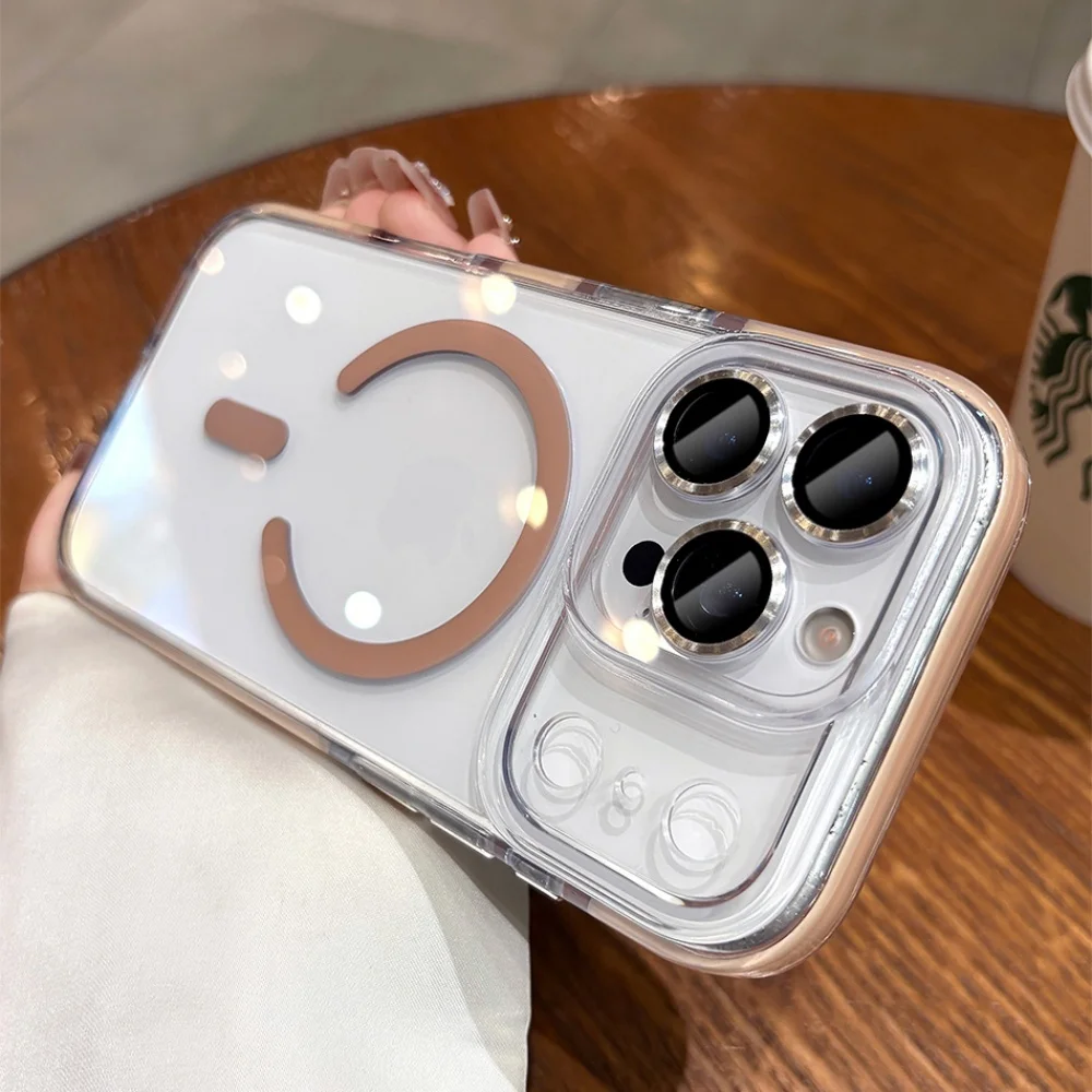 滑り止めバンパー付き透明Magsafeケース iPhone 16 14 15 Plus用 磁気充電カバー iPhone 14 15 16 13 Pro Max Air用