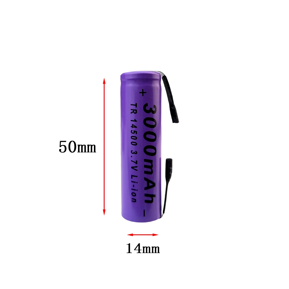 TR 14500 3.7V 1500mAh Lithium Ion Rechargeable Battery with Solder Tabs 14500 Cell for DIY Electronics Flashlights