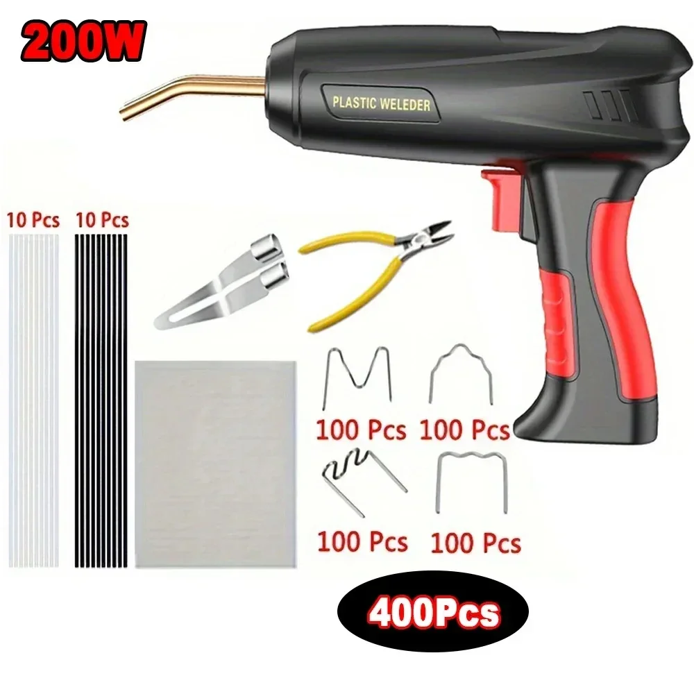 Kit de Reparo de Para-choque Automotivo com Soldador de Plástico 200W 2 em 1, Grampeador a Quente e Pistola de Solda com Grampos Tipo 6 e 4