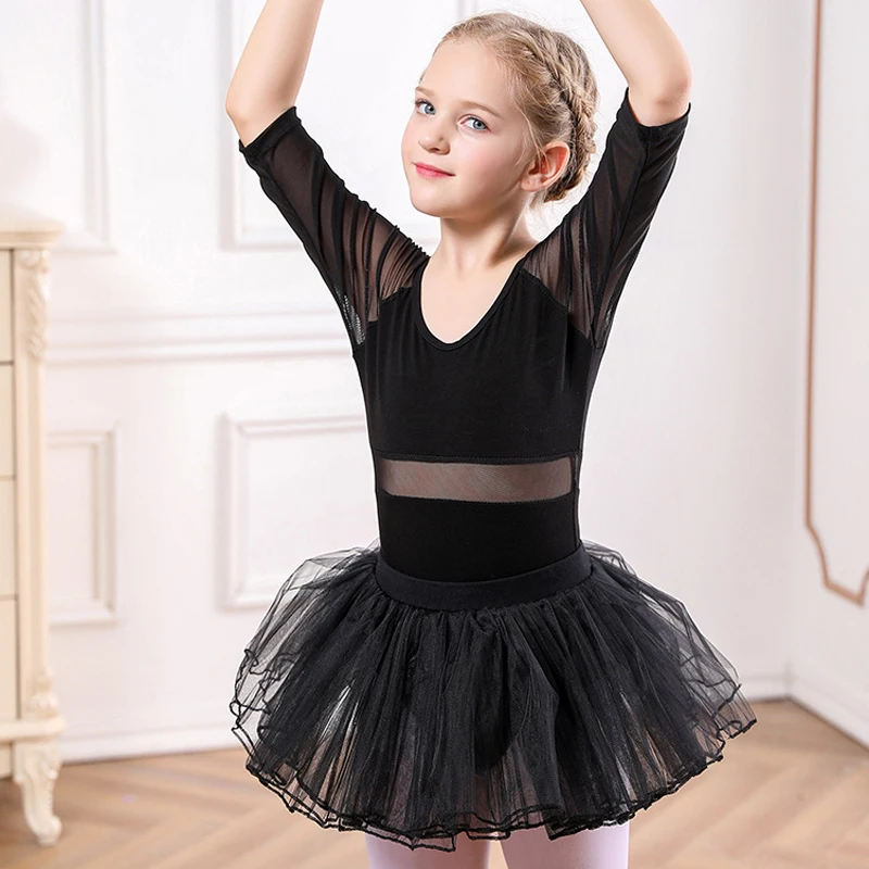 Vêtements de danse de ballet pour enfants, combinaison pour filles, jupe de ballet, combinaison de gymnastique à manches trois-quarts, vêtements d'entraînement