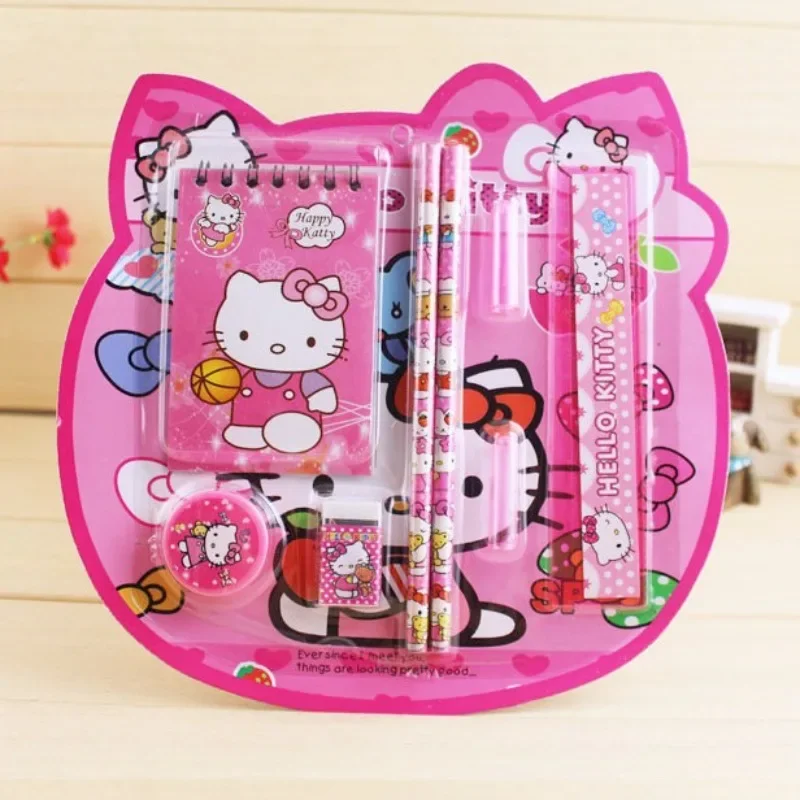 Hello Kitty Pooh Bear Elementary School Pencil Eraser Ruler Learning Supplies Stationery Set 8-piece Set Creative Gift Prizes