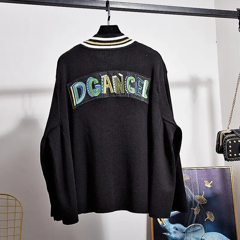 Fashion Women Knitted Suits 2022 New Autumn Embroidery Cartoon Loose Knit Cardigans Coat + Casual Harem Pants Streetwear Sets