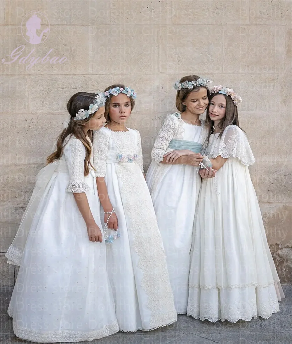 Dostosowana sukienka dla nieletnich Vintage koronkowy pasek sukienka dla dziewczynki w kwiaty linia Bridemini księżniczka druhna urodziny ślub