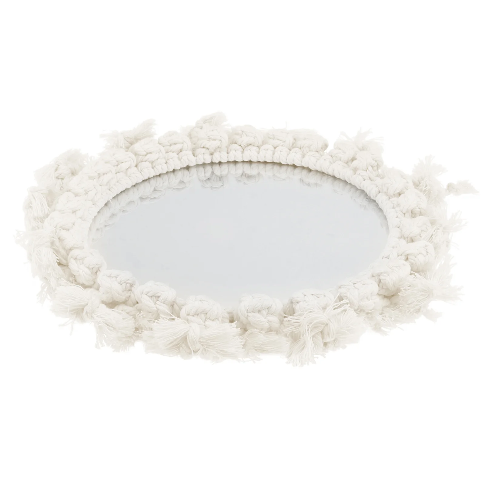 مرآة على الطراز الشمالي، مرآة معلقة مزخرفة، تصميم أنيق مستدير منسوج للحمام، مرحاض الشرفة، أبيض