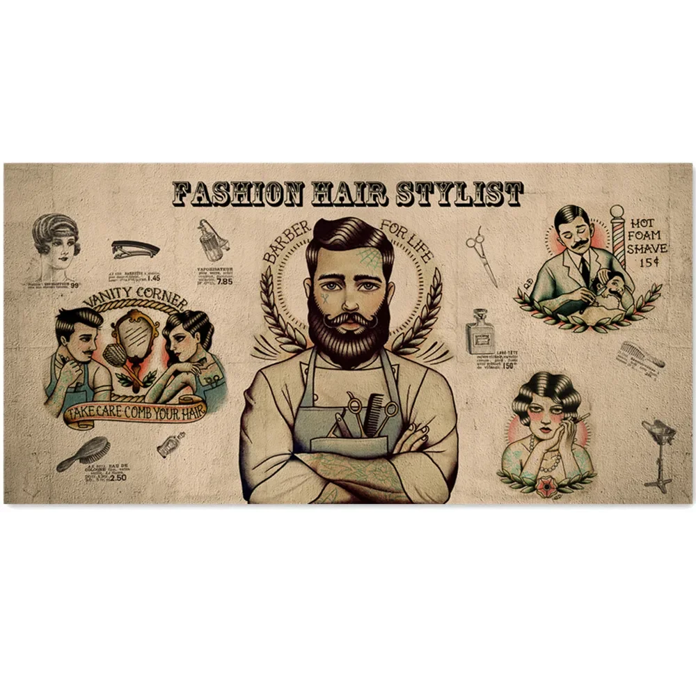Vintage FASHION HAIR STYLIST Tattoo Art Poster Wall Chart Vintage Kraft Paper Print Artwork Wall Art Painting Decor Stickers