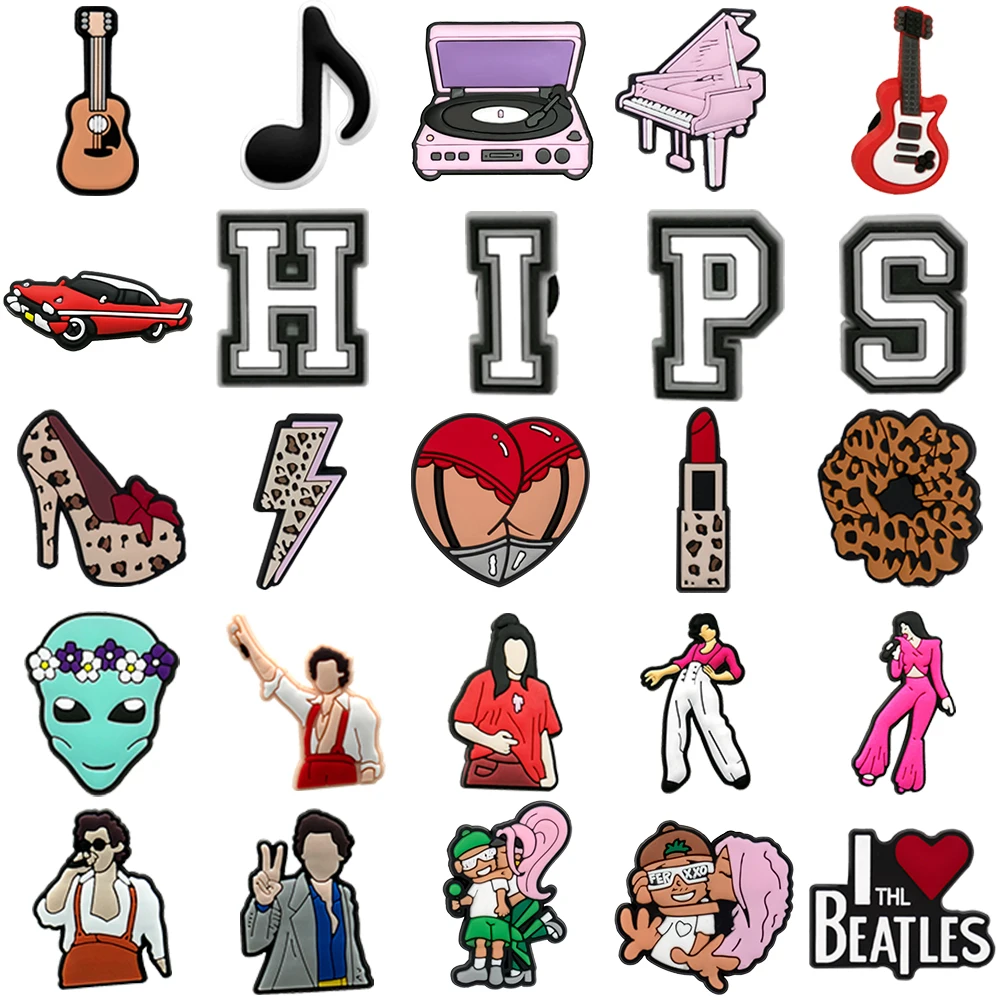 1/25PCS Retro Music & Dance PVC Shoe Charms for Clogs, Disco Ball, Guitar DIY Accessories for Teens & Adults Fashion Shoe Decor