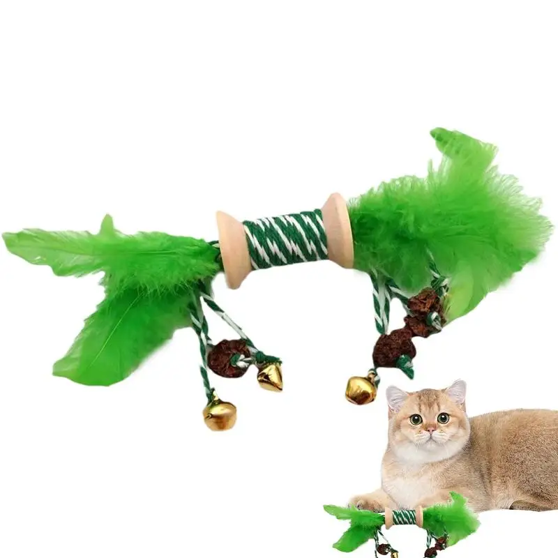 Cat Feather Chew Toy Cat Teething Chew Toys Wear-resistant Kitten Interactive Toy With Bell Wood Pet Toy Bite-Resistant Home Use