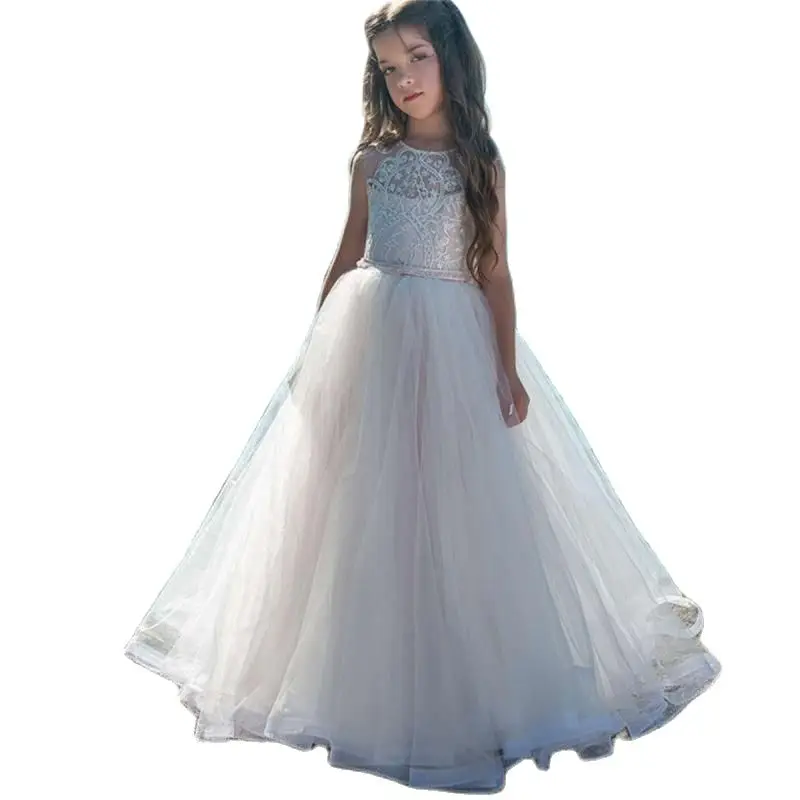 Flower Girl Tulle Open Back Dress, vestido personalizado celebração do baile da eucaristia infantil