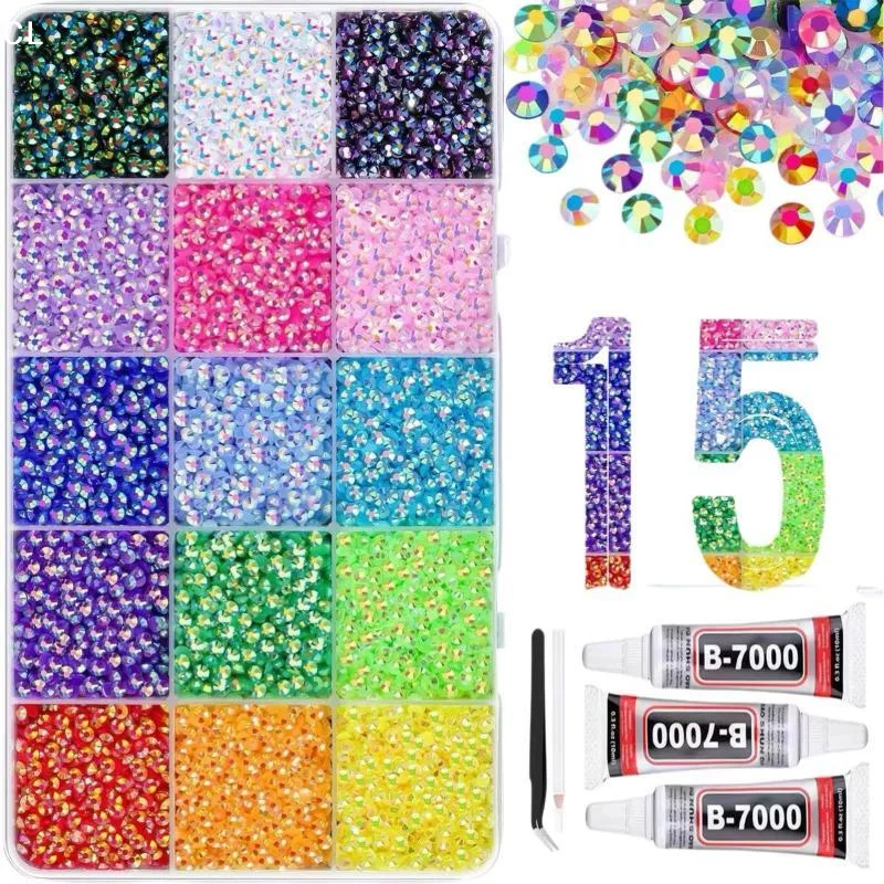 AttireTrove15 Colors Resin Rhinestone Bedazzling Kit Jelly Rhinestone Kit For Bedazzling Flatback Gems For Clothes Nail Book DIY