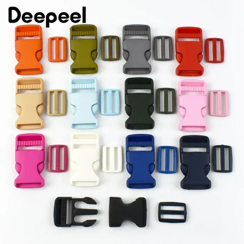 バッグストラップ用プラスチックリリースバックル,トライグライドスライダー,クラスプ,ウェビングベルト,ペットカラーアクセサリー,15mm, 20mm, 25mm, 5セット