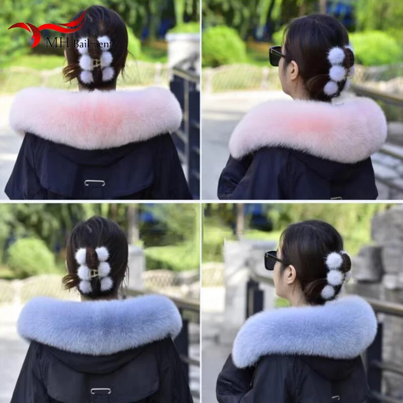 

Fox Fur Collar Female Winter Real Fur Scarf Furry Neck Warm Genuine Decoration Trim Natural Fox Scarves Luxury Thick Shawl Women