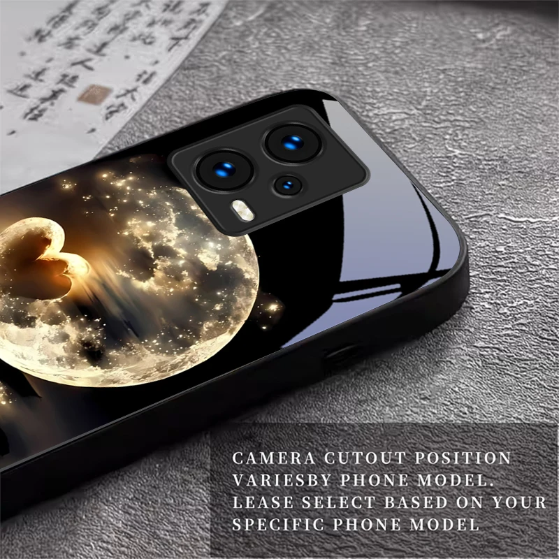 Romantic Moon Heart Black Glass Phone Case For Redmi Note 10 11 Pro+ 12 13 14 (Global) 14 Pro 5G K60 Ultra 13C 14C Glass Cover view 6