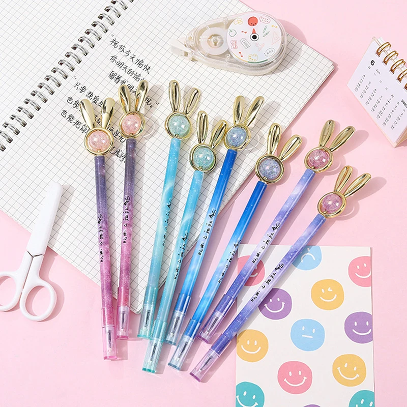 1PC Kawaii Rabbit Moon Liquid Quicksand Gel Pen Neutral Pen Sequins Decorate Signature Pen School Office Supply Stationery Gifts
