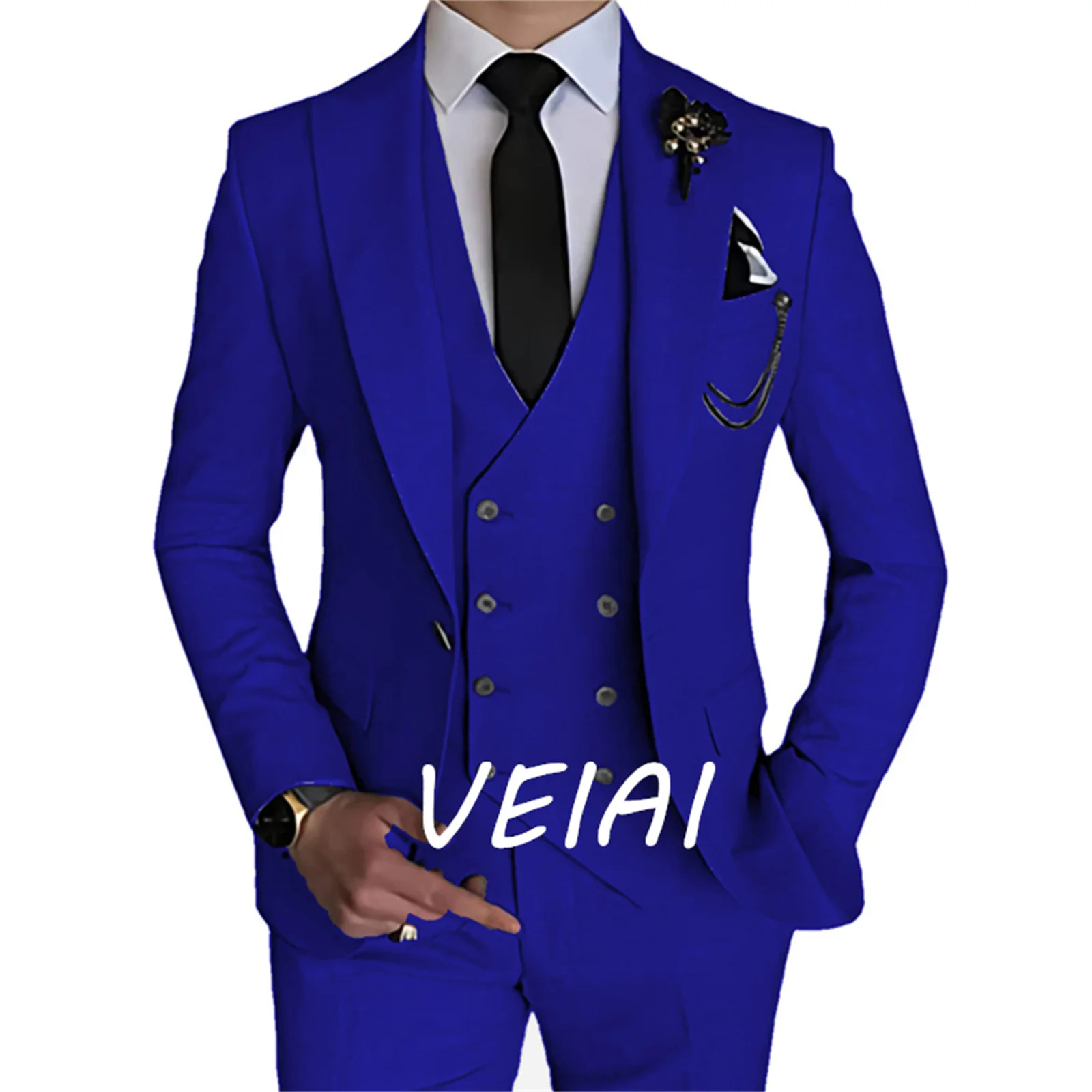 

CustomizedFashion New Men Leisure Boutique Business Solid Color Wedding Suit Coat Pants Vest 3 Pcs Set Dress Blazers Jacket Trou