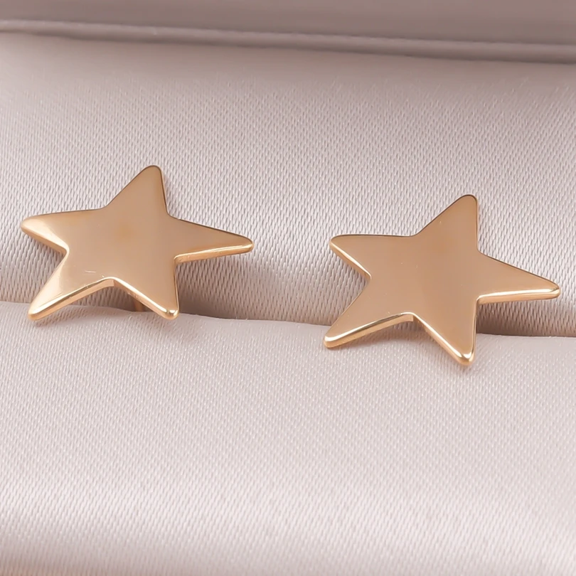 Plain Five-Pointed Star Jewelry Stainless Steel Earrings For Women Men Accessories Pentagram Ear Stud With Earplug Korea Earring