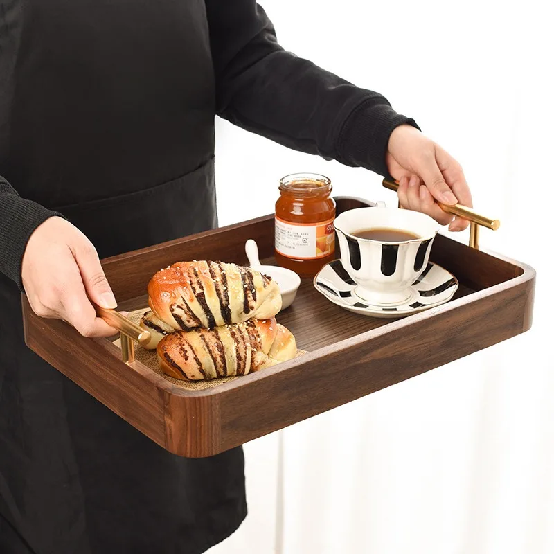Rectangular Solid Wood Tray, North American Black Walnut, Light Luxury Tea Coffee & Snack Dining Tray for Hotel & Home