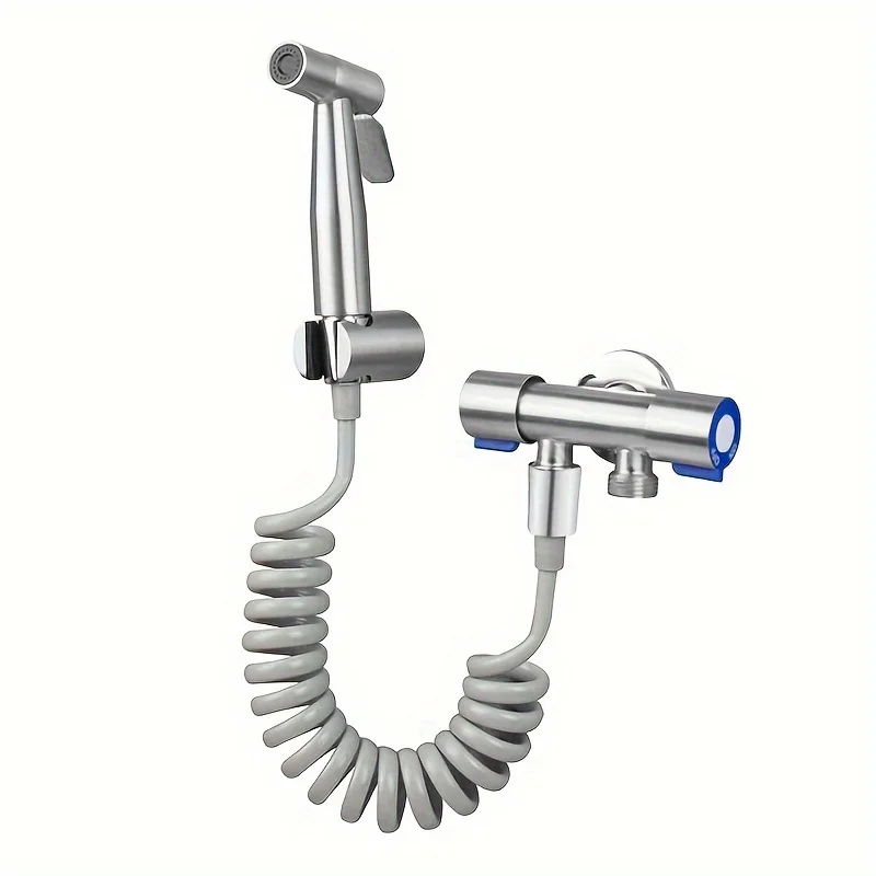 

High pressure handheld shower kit - stainless steel bathroom cleaning spray gun with 4.8-inch hose and wall bracket