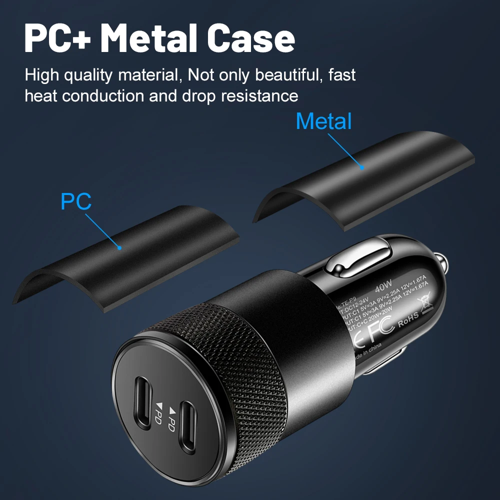 40W Dual PD Car Charger Adapter Fast Charging Type USB C Quick Charger in Car Mobile Phone for iPhone Xiaomi Samsung - náhled 5