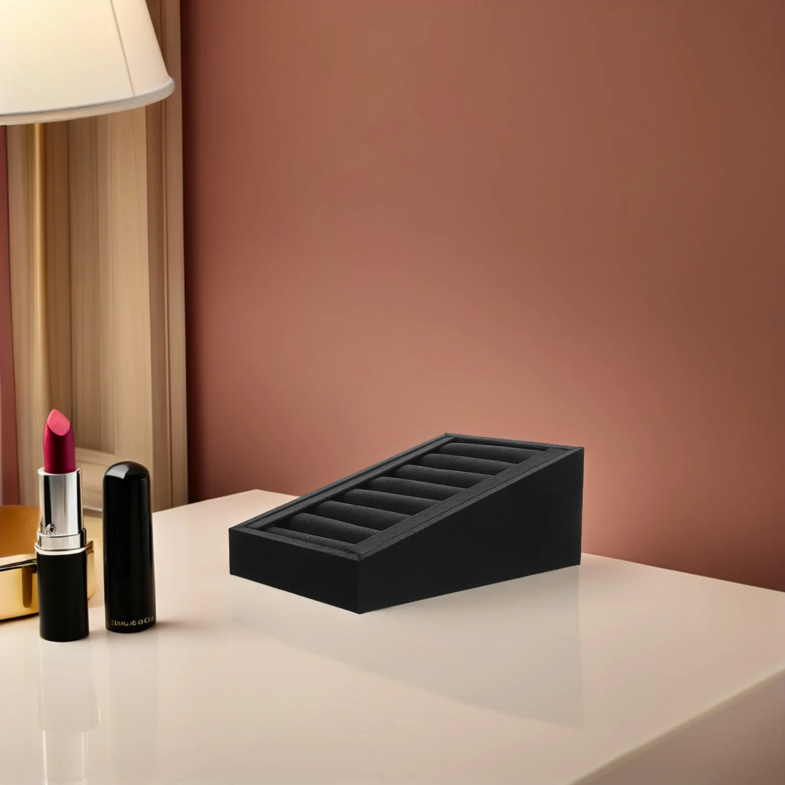 

Jewelry Ring Tray Black Pu Material Secure Slot Design Multiple Compartments For Rings Bracelet Earrings Watch Organizer Drawer