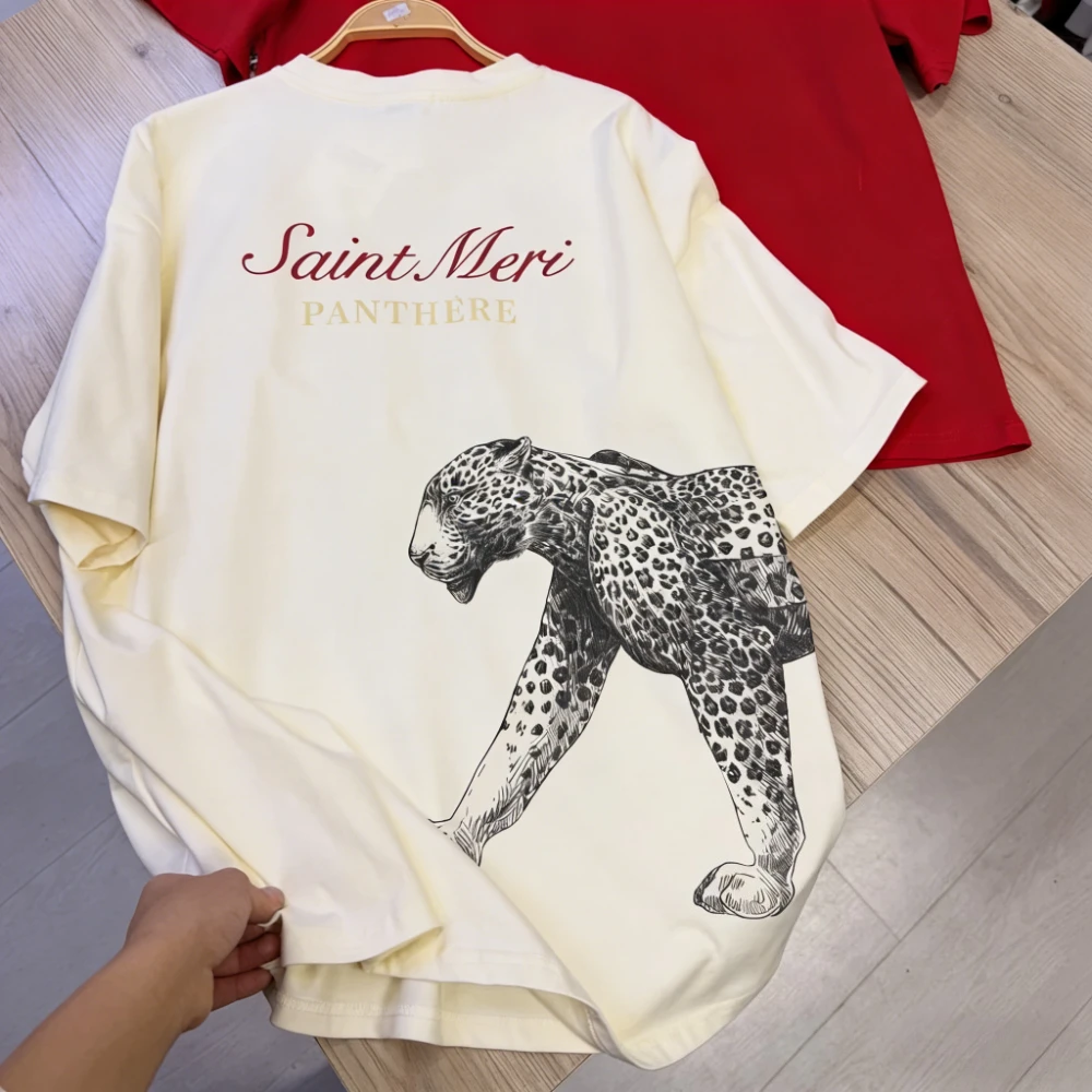 Einzigartiges Street-Fashion-T-Shirt mit Leopardenmuster für Damen und Herren, Retro-Grafik-T-Shirt, lässige, lockere Passform, Off-White-Streetwear-Oberteil für den Sommer.