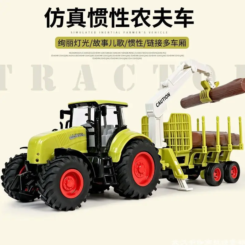 Large Sound And Light Farm Tractor, Water Spray Crane, Wood Transport Vehicle, Children\'s Engineering Car Model Toy