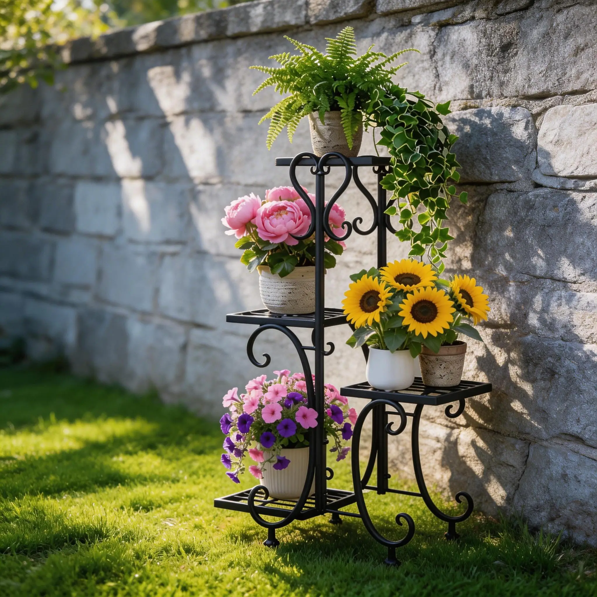 4 Tier Metal Plant Stand for Multiple Plants, Heavy Duty Iron Flower Pot Holder Rack, Indoor Outdoor Corner Plant Shelf, Vertical Planter Display Stand for Balcony, Garden, Patio, Living Room image 8